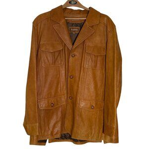 VTG WILSONS Distressed Tan Leather Sport Coat Lined Field Jacket Pockets Men XXL